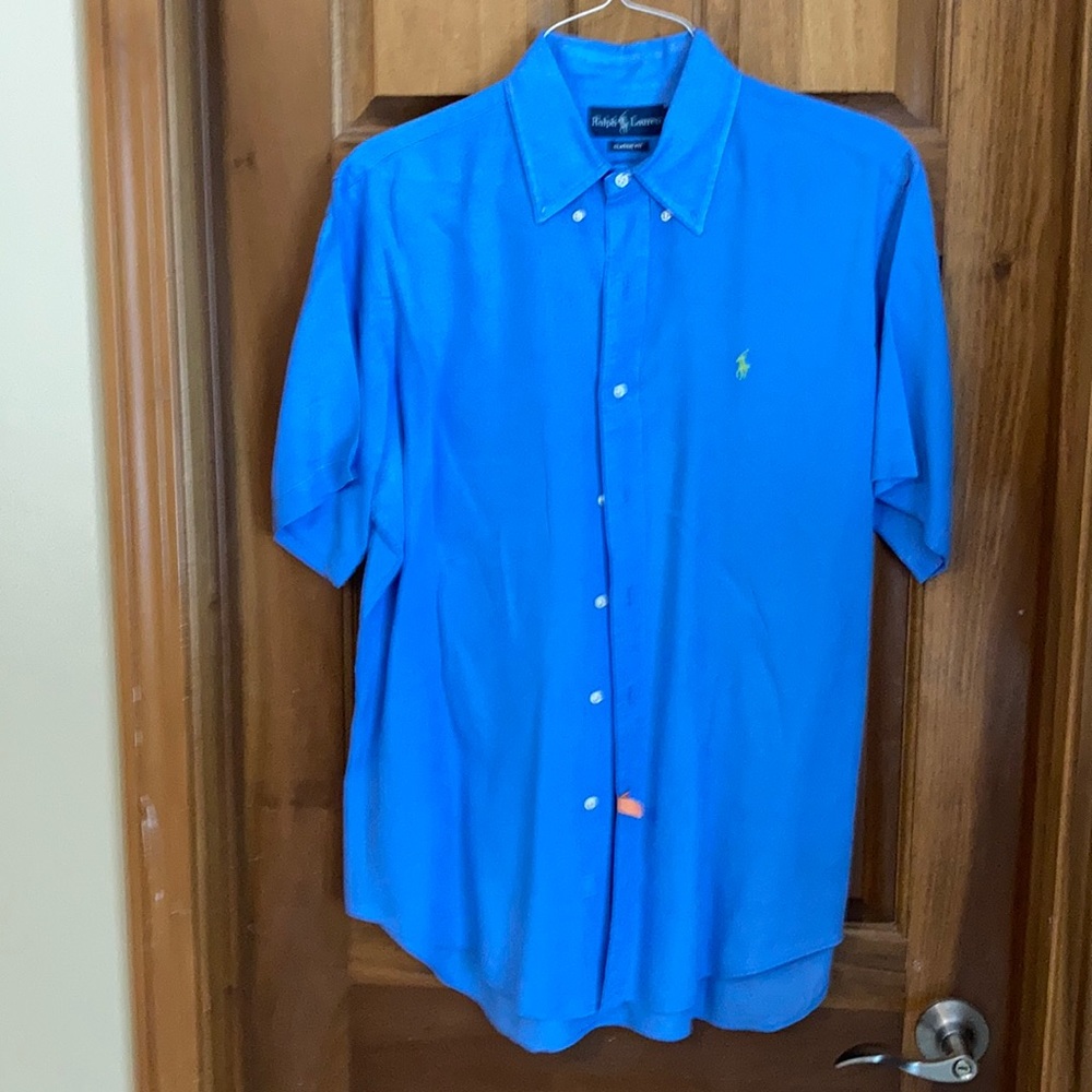 Ralph Lauren polo short sleeve blue shirt large